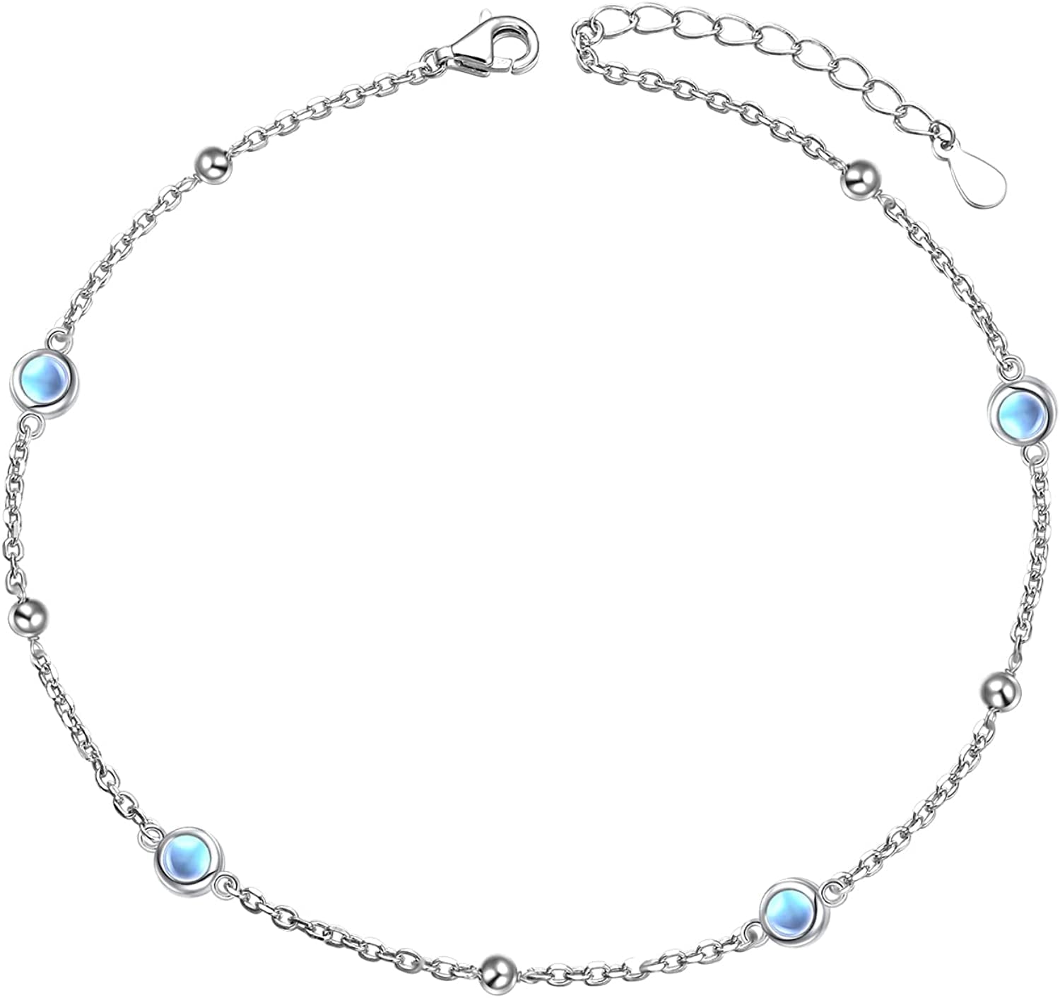 DAOCHONG Anklet for Women S925 Sterling Silver Adjustable Foot Chain Ankle Bracelet Anklets Jewelry Apparel & Accessories > Jewelry > Anklets harmonyball jewelry 01_Synthetic Moonstone
