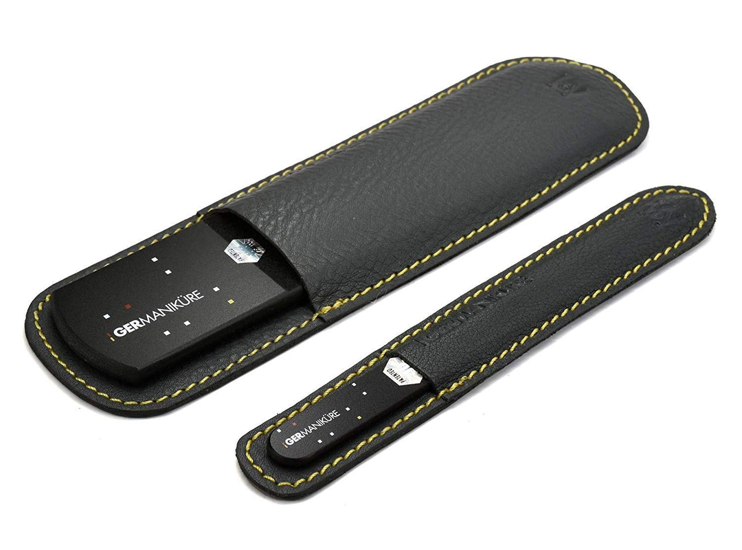 GERMANIKURE Black Glass Nail File & Pedicure Bar Set in Leather Cases - Ethically Made in Czech Republic - Professional Manicure & Pedicure Kit for Fingernail Care, Foot Callous & Dry Skin Removal Health & Beauty > Personal Care > Foot Care GERmanikure