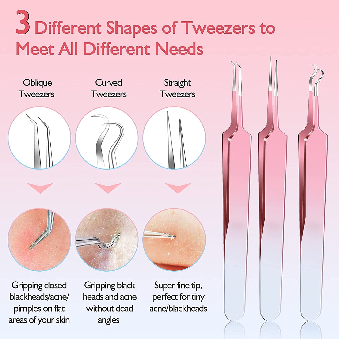 Kresecioo 9 PCS Blackhead Remover Tools, Pimple Popper Tool Kit, Acne Tools Extractor Kit Professional for Nose Face, Blemish Whitehead Zit Popping Tool with Portable Leather Bag(Pink) Health & Beauty > Personal Care > Cosmetics > Cosmetic Tools > Skin Care Tools Kresecioo