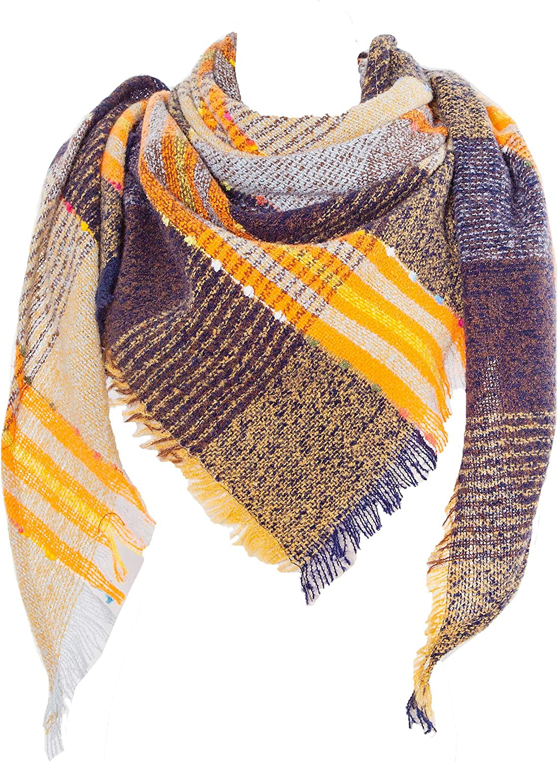 Wander Agio Womens Winter Scarfs Warm Scarf Half Shawls Triangle Scarves Stripe Plaid Apparel & Accessories > Clothing Accessories > Scarves & Shawls Wander Agio Plaid Yellow 03