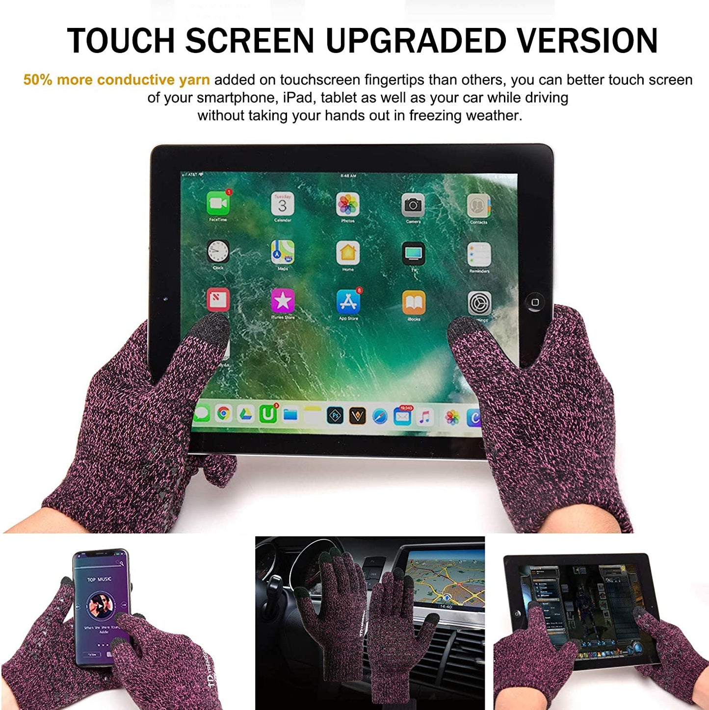 TRENDOUX Winter Gloves for Men Women - Upgraded Touch Screen Anti-Slip Silicone Gel - Elastic Cuff - Thermal Soft Knit Lining Apparel & Accessories > Clothing Accessories > Gloves & Mittens TRENDOUX
