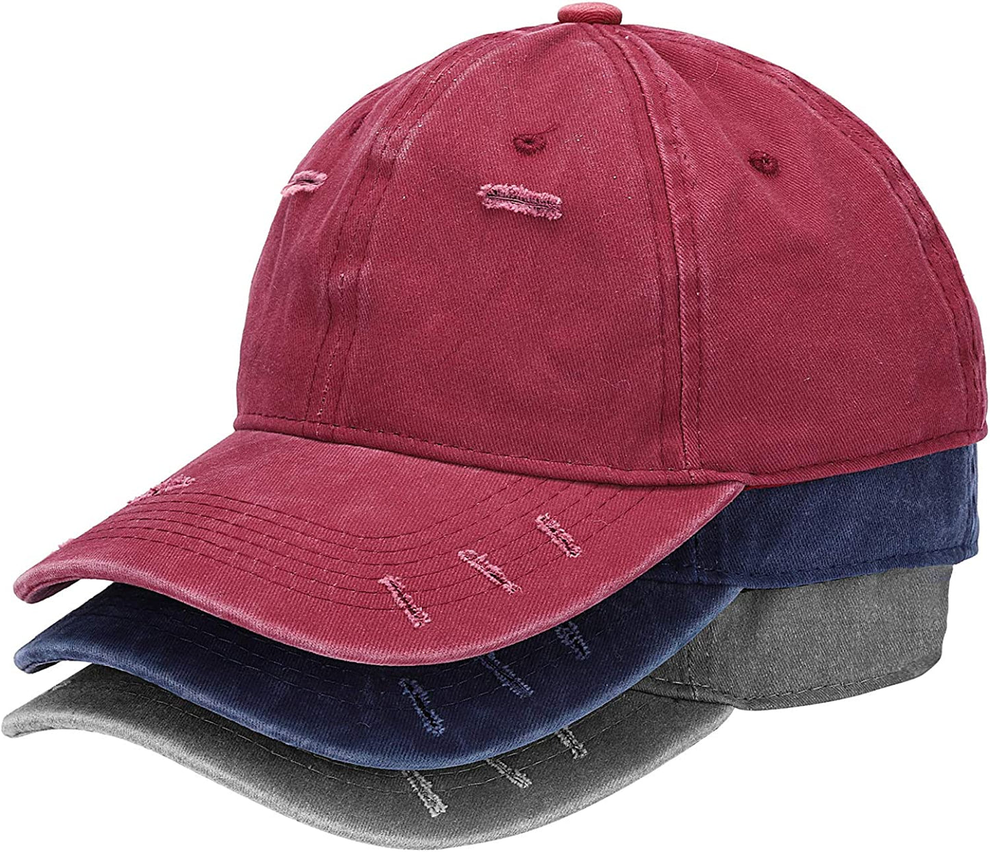 MEINICY 3 Pack Washed Plain Baseball Cap, Retro Adjustable Dad Hats Gift for Men/Women,Unstructured/Cotton Apparel & Accessories > Clothing Accessories > Hats MEINICY Distressed Gray+burgundy+navy