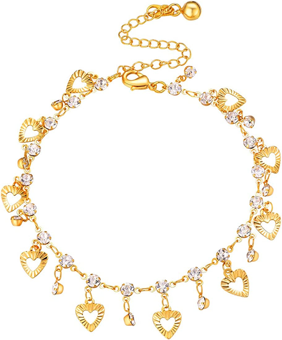 Women Girls Barefoot Jewelry 18K Gold or Rose Gold Stainless Steel Heart / Rope / Figaro / Cuban Chain Anklet Foot Bracelet, 25-30 CM Long Apparel & Accessories > Jewelry > Anklets U7 Jewelry 10. White Heart