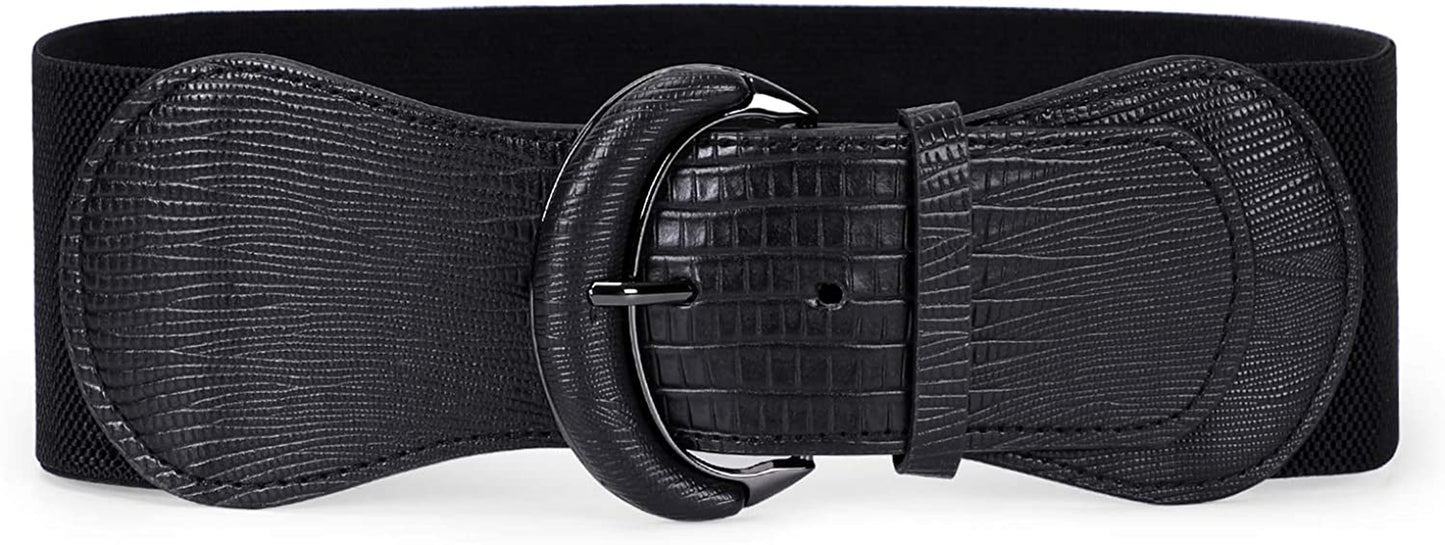 JASGOOD Women Stretchy Wide Waist Belt for Dress Ladies Elastic Belt Hook Buckle Apparel & Accessories > Clothing Accessories > Belts KYLIE MAX A-black Suit for size 43"-47"