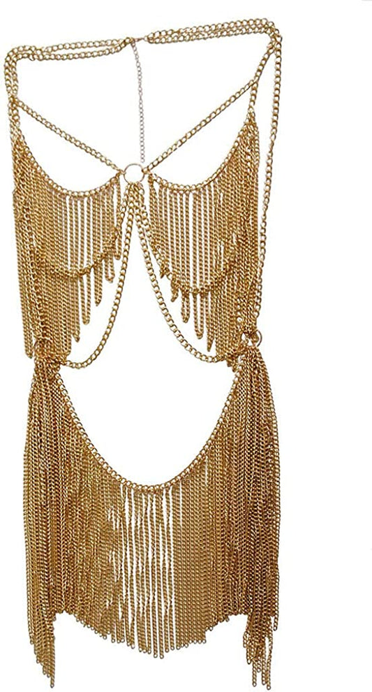 Women'S Metal Body Chain Set Indian Belly Chain Bohemian Jewelry Bikini Halloween Costume Party (Gold) Apparel & Accessories > Jewelry > Body Jewelry Yixin