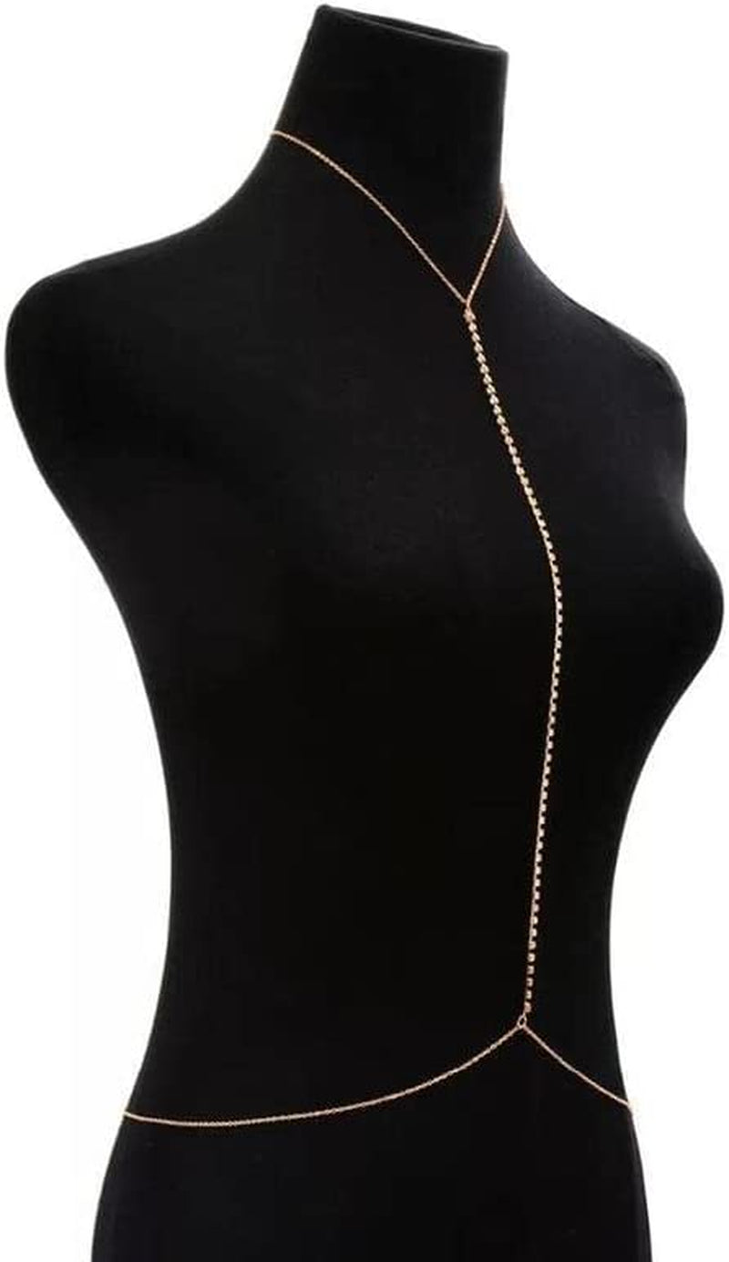 Bomine Rhinestone Body Chain Bra Crystal Bikini Body Jewelry Necklace Bikini Sexy Chains for Women and Girls (Gold) Apparel & Accessories > Jewelry > Body Jewelry Bomine