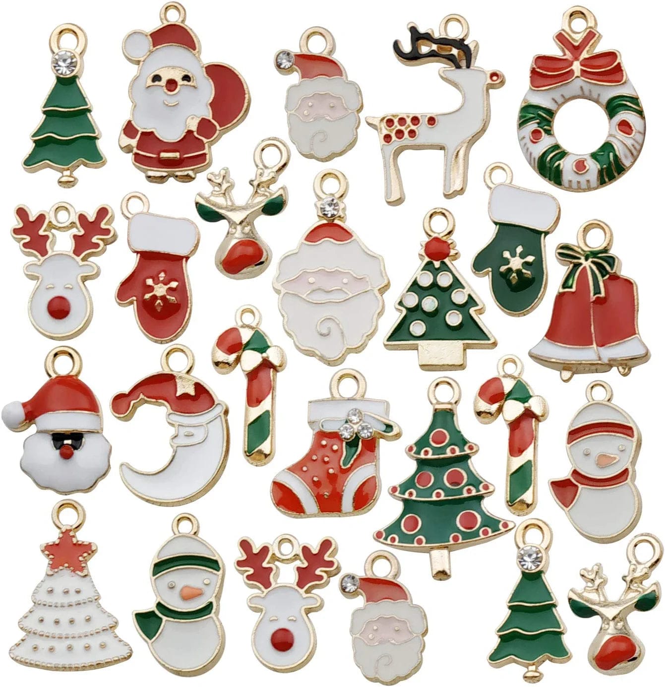 75 Pcs Mixed Craft Supplies Christmas Tree Snowflakes Deer Bell Stocking Charms Pendants for Crafting Jewelry Findings Making Accessory for DIY Necklace Bracelet (M041) M045
