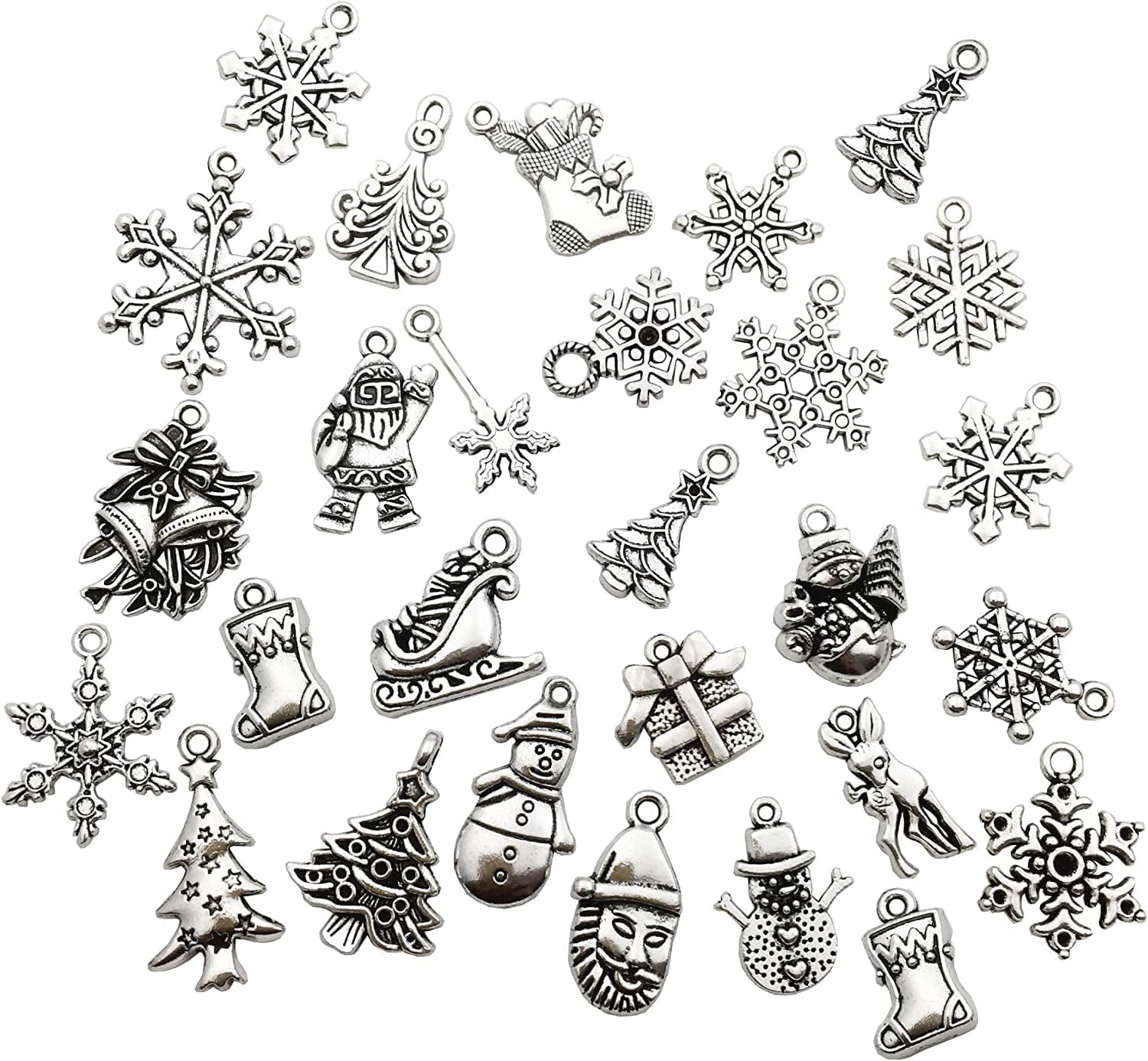 75 Pcs Mixed Craft Supplies Christmas Tree Snowflakes Deer Bell Stocking Charms Pendants for Crafting Jewelry Findings Making Accessory for DIY Necklace Bracelet (M041) M041
