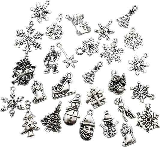 75 Pcs Mixed Craft Supplies Christmas Tree Snowflakes Deer Bell Stocking Charms Pendants for Crafting Jewelry Findings Making Accessory for DIY Necklace Bracelet (M041) M041