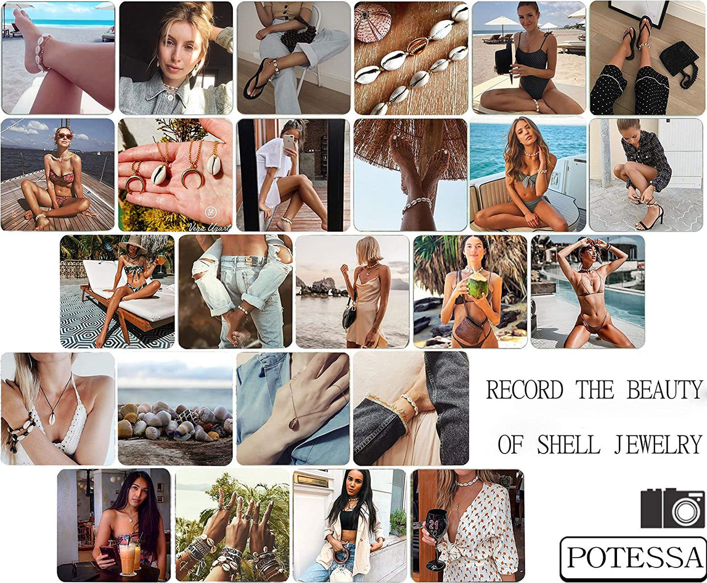 POTESSA Natural Cowrie Beads Shell Anklet Bracelet Handmade Beach Foot Jewelry Hawaiian Jamaican Style Adjustable for Women Unisex Apparel & Accessories > Jewelry > Anklets POTESSA