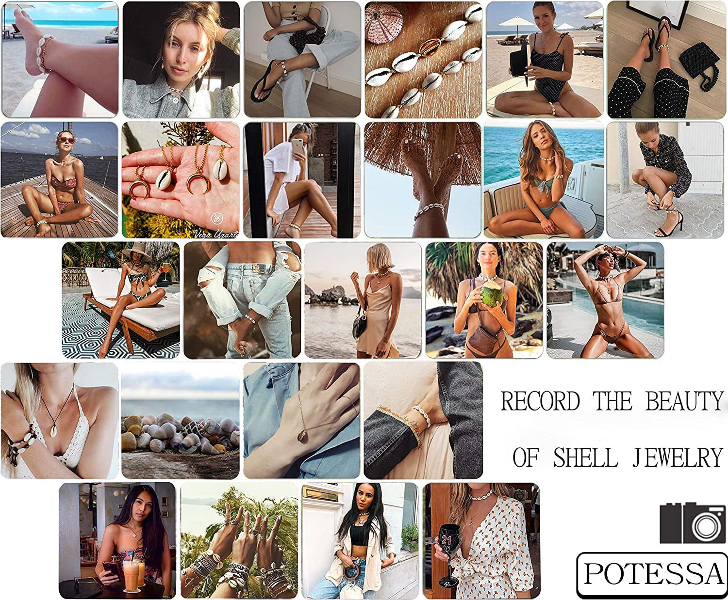 POTESSA Natural Cowrie Beads Shell Anklet Bracelet Handmade Beach Foot Jewelry Hawaiian Jamaican Style Adjustable for Women Unisex Apparel & Accessories > Jewelry > Anklets POTESSA