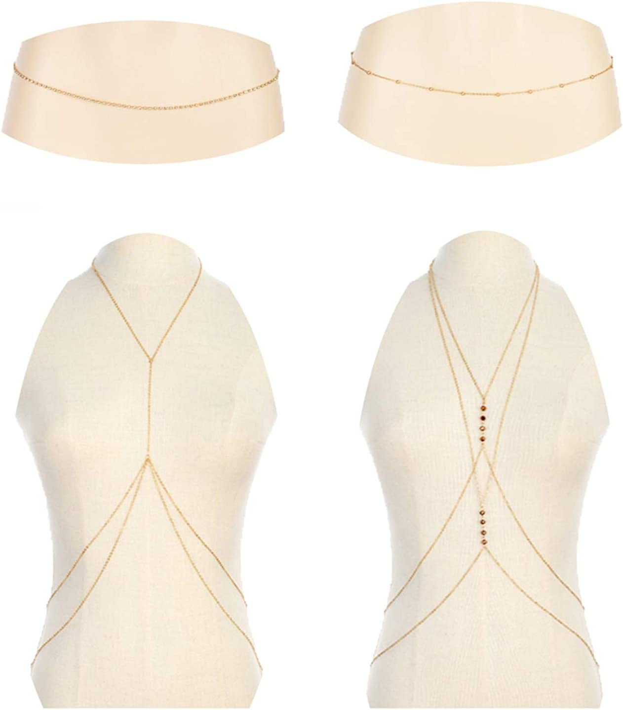 Ofeiyaa 4-6PCS Body Chain Jewelry Bra Chain Retro Waist Belt Chain Suit Bikini Beach Boho Chain Set for Women Girls Gold Tone Apparel & Accessories > Jewelry > Body Jewelry Ofeiyaa A:4pcs,(Waist)