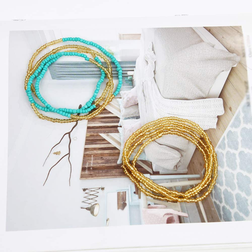 Colorful Waist Bead Chains, 4PC African Belly Body Chains, Elastic Waist Bead Set, Summer Bikini Jewelry for Women and Girls Apparel & Accessories > Jewelry > Body Jewelry yansport