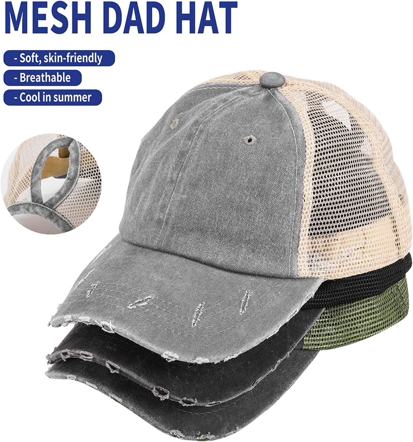 MEINICY 3 Pack Washed Plain Baseball Cap, Retro Adjustable Dad Hats Gift for Men/Women,Unstructured/Cotton Apparel & Accessories > Clothing Accessories > Hats MEINICY
