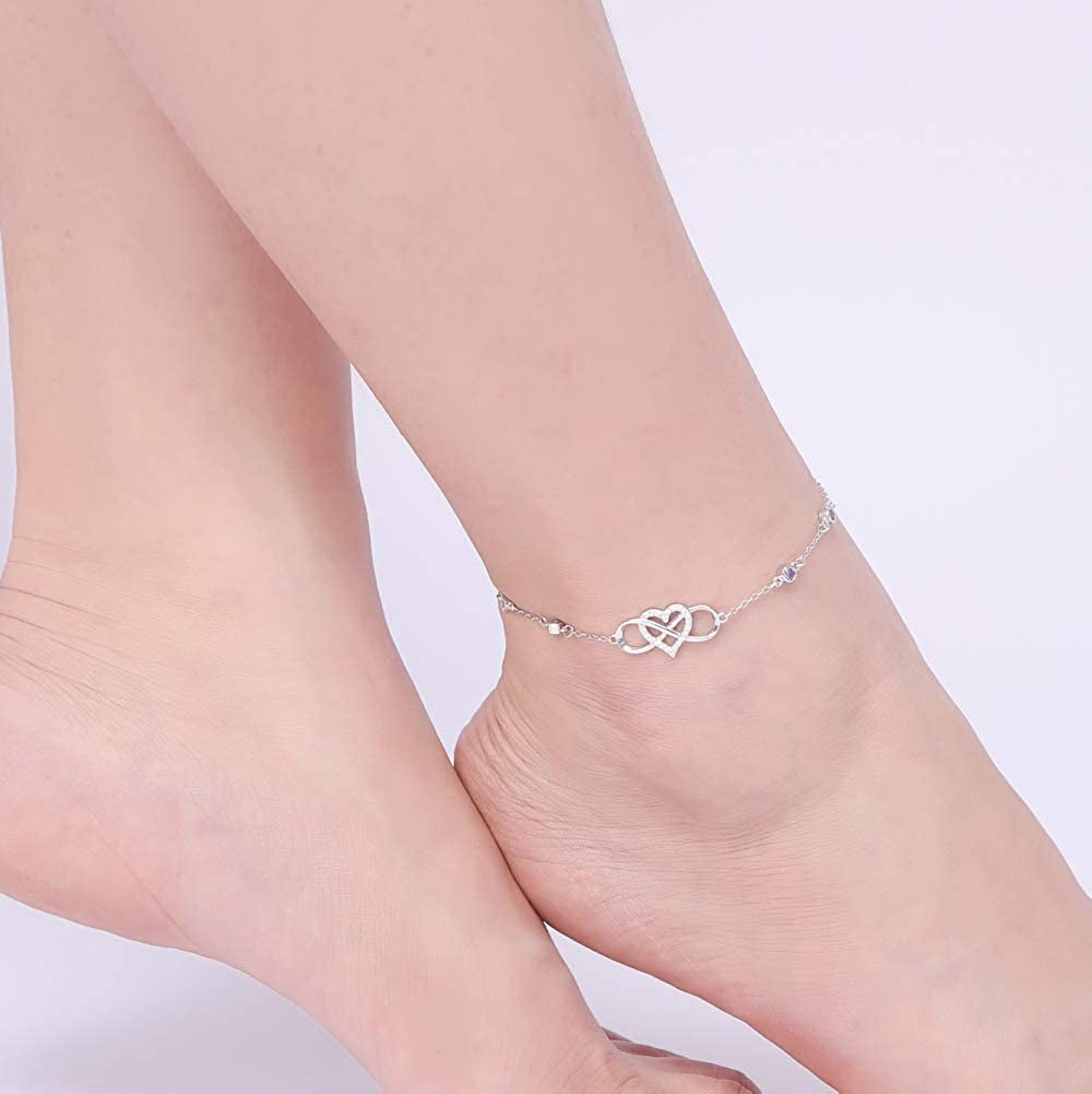 S925 Sterling Silver Ankle Bracelets for Women,Infinity Anklet with Heart Design Charm Jewelry,Gift for Women Mother Apparel & Accessories > Jewelry > Anklets Nieboa