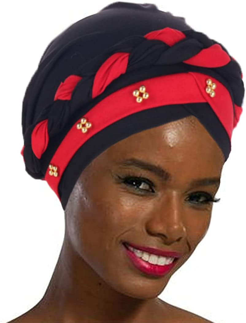 Woeoe Women African Turban India'S Hat Black Stretch Braid Head Wrap Apparel & Accessories > Clothing Accessories > Headwear Woeoe Grey