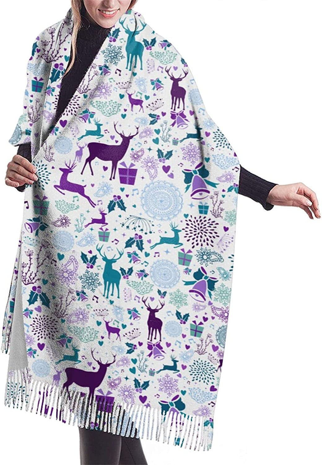 Women'S Fashion Scarves Dalmatian Print Comfortable Long Shawl Winter Soft Thick Warm Scarf Apparel & Accessories > Clothing Accessories > Scarves & Shawls PAVQWEJ Christmas Reindeer and Vintage Holiday Purple One Size