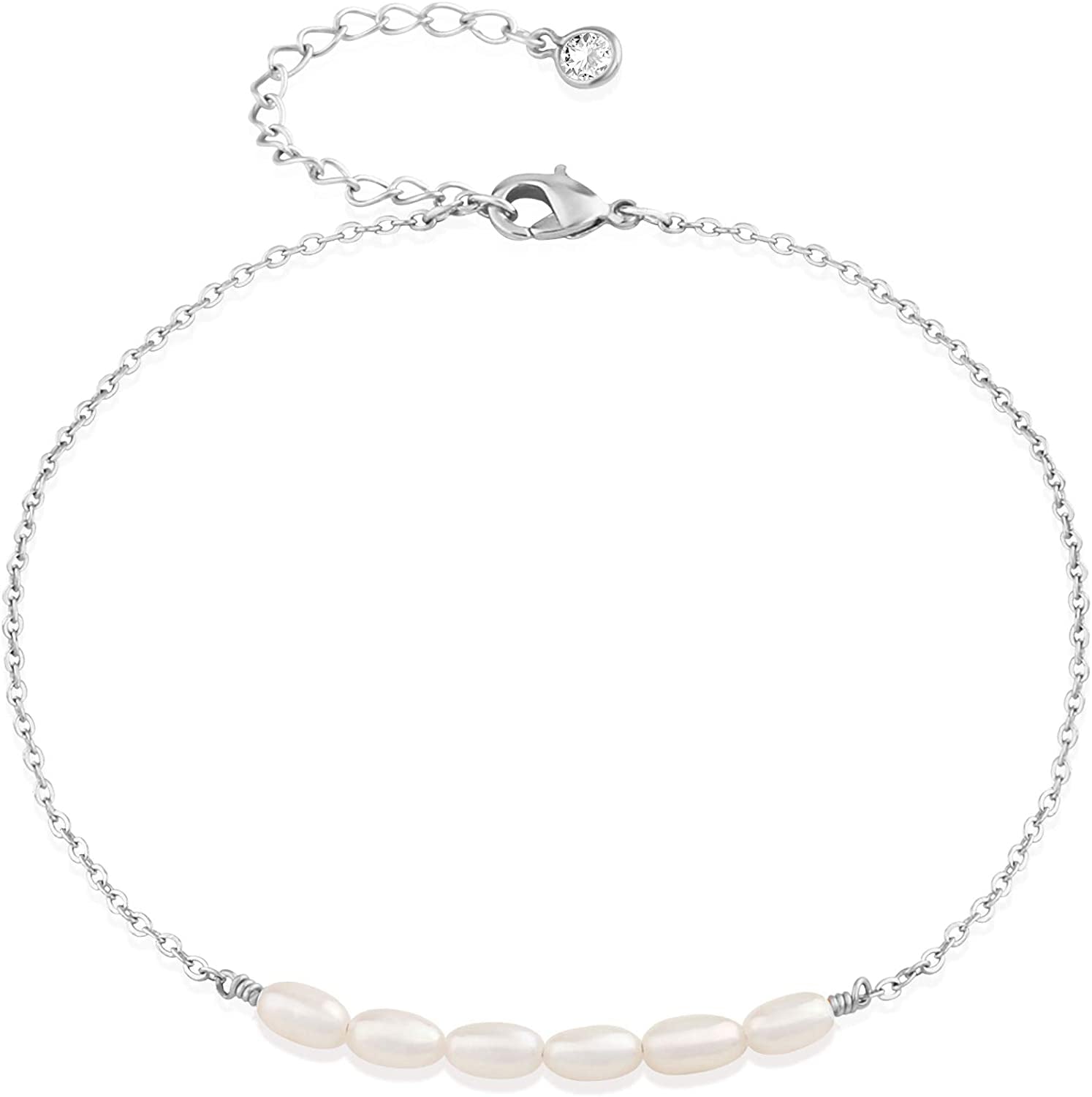 Mevecco Pearl Anklet Handmade 18K Gold Plated Dainty Boho Beach Cute Ankle Bracelet Adjustable Wafer Layered Turquoises Dangle Coins Foot Chain for Women Apparel & Accessories > Jewelry > Anklets Mevecco Pearl Silver