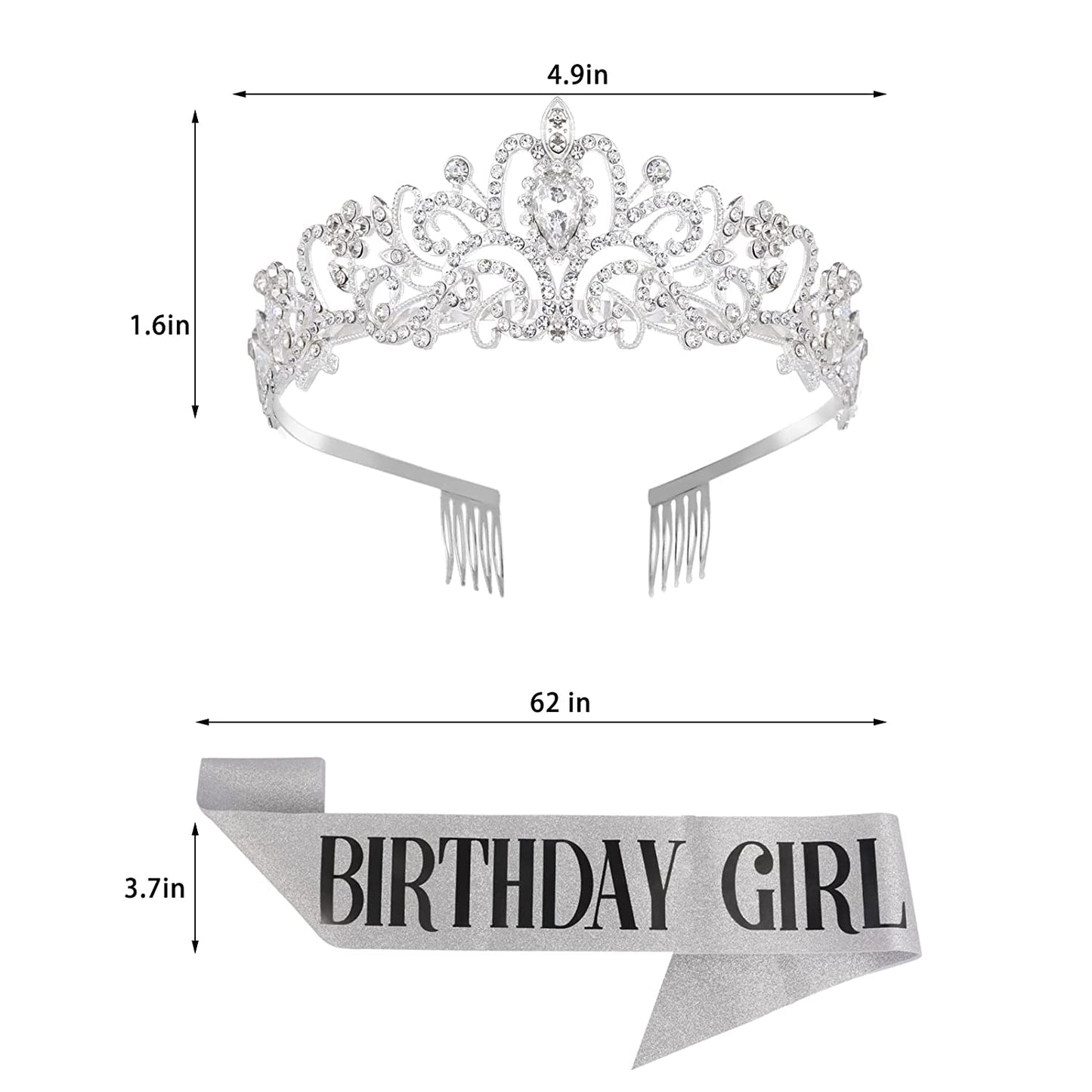 Birthday Girl Sash and Tiara for Women - LETSCARE Birthday Sash & Rhinestone Crown with Comb, Gift Kit for Birthday Decorations & Party Favors(Sliver) Apparel & Accessories > Clothing Accessories > Sashes LetsCare