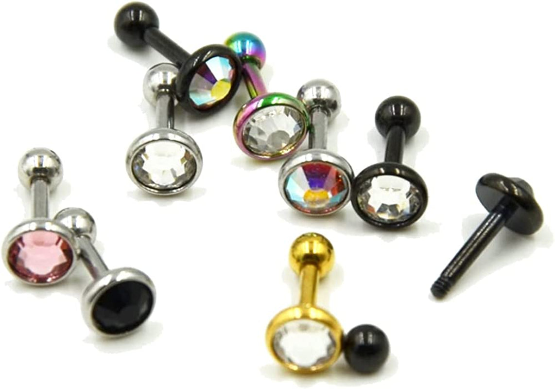 Pair Stainless Steel Anodized Flat CZ Gem Ear Tragus Cartilage Helix Stud Piercing Body Jewelry Retainers Earring Barbell Stud Useful and Nice Apparel & Accessories > Jewelry > Body Jewelry Generic