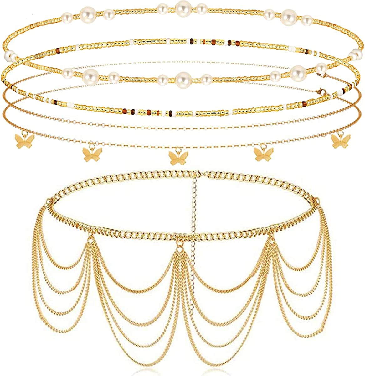 Ronglry 8PCS Waist Beads for Women Girls Belly Beads for the Waist Colorful Summer Body Chains Waist Bead Set African Waist Beads for Weight Loss Belly Waist Beads Chain Jewelry for Summer Beach Apparel & Accessories > Jewelry > Body Jewelry Ronglry 5pcs