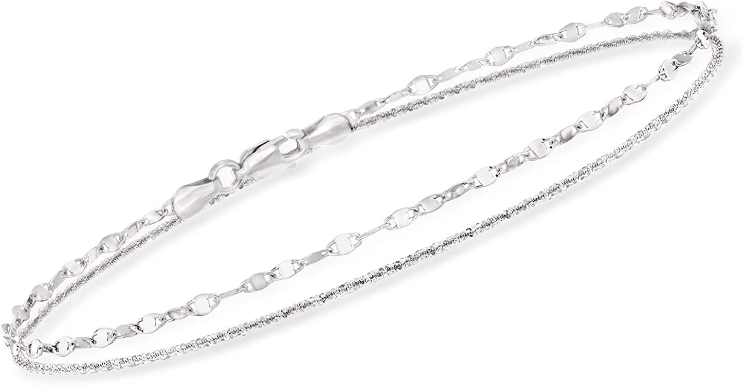 Ross-Simons Italian Sterling Silver Dual-Chain Draped Anklet. 10 Inches Apparel & Accessories > Jewelry > Anklets Ross-Simons