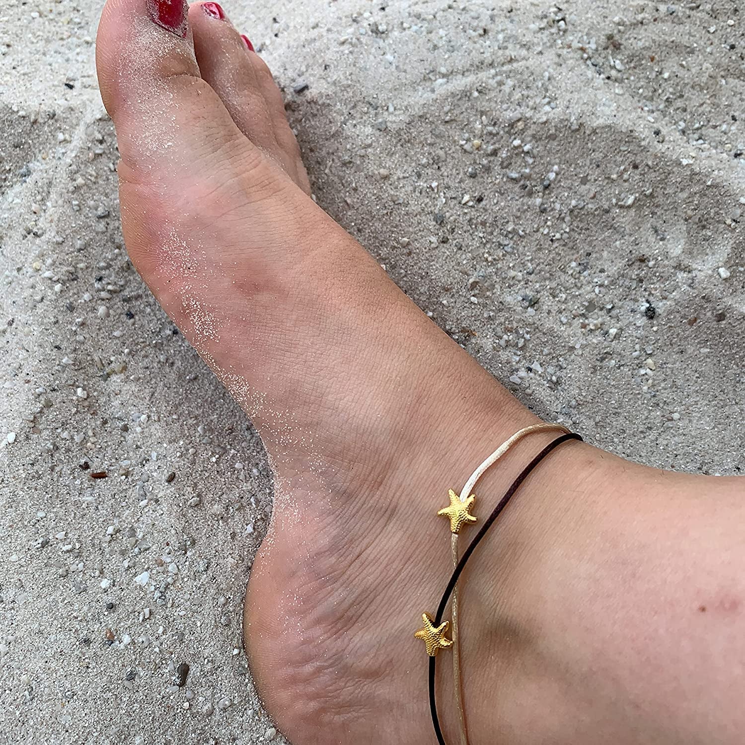 Selfmade Jewelry Anklet with Starfish Silver - Black Foot Chain Beach Jewelry Handmade Ankle Bracelet Adjustable Size Apparel & Accessories > Jewelry > Anklets Selfmade Jewelry