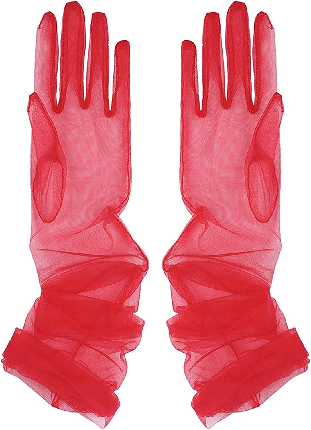 TAIKMD Women'S Tulle Evening Long Gloves Party Opera Photography Semi Sheer Wedding Bridal Glove Mittens Apparel & Accessories > Clothing Accessories > Gloves & Mittens TAIKMD Red