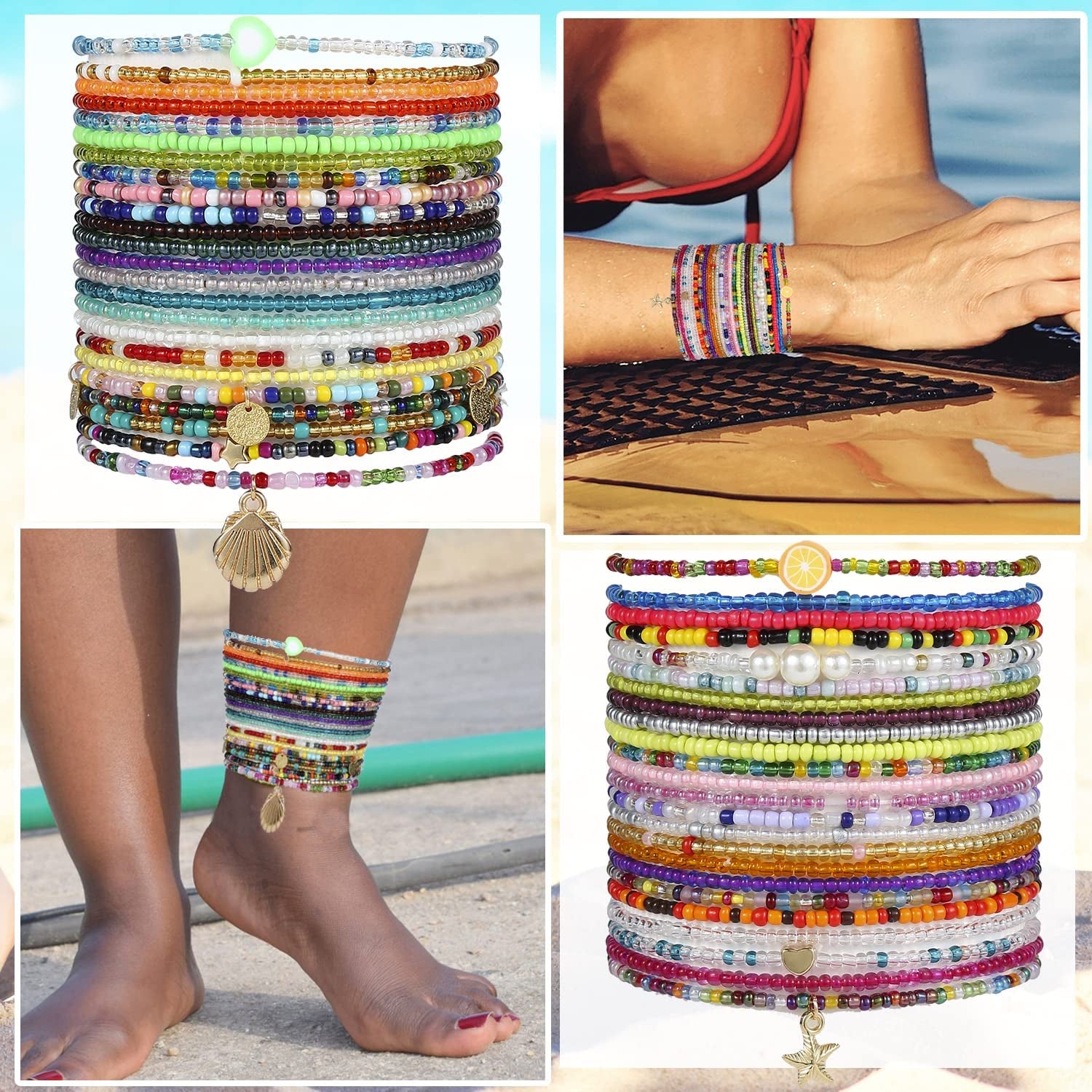 Beaded Anklet for Women Handmade Boho Beaded Ankle Bracelets Colorful Beads Foot Anklets for Teen Girls Apparel & Accessories > Jewelry > Anklets Taouzi