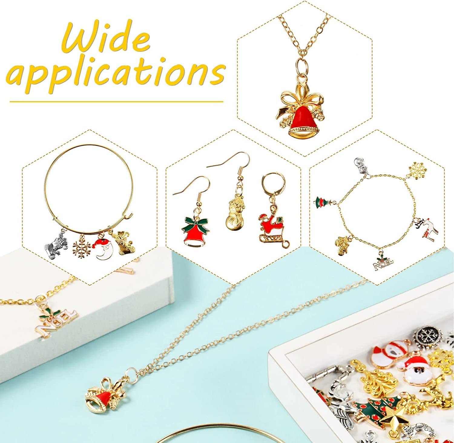 76 Pieces Enamel Christmas Charms Christmas Tree Snowflake Pendant Charm for Jewelry Making, Gold Silver Mixed Styles Xmas Charm for Necklace Bracelet DIY Crafting Bag Sweat Cloth Decoration