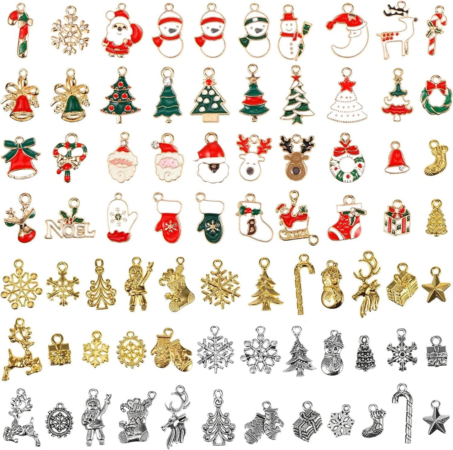 76 Pieces Enamel Christmas Charms Christmas Tree Snowflake Pendant Charm for Jewelry Making, Gold Silver Mixed Styles Xmas Charm for Necklace Bracelet DIY Crafting Bag Sweat Cloth Decoration