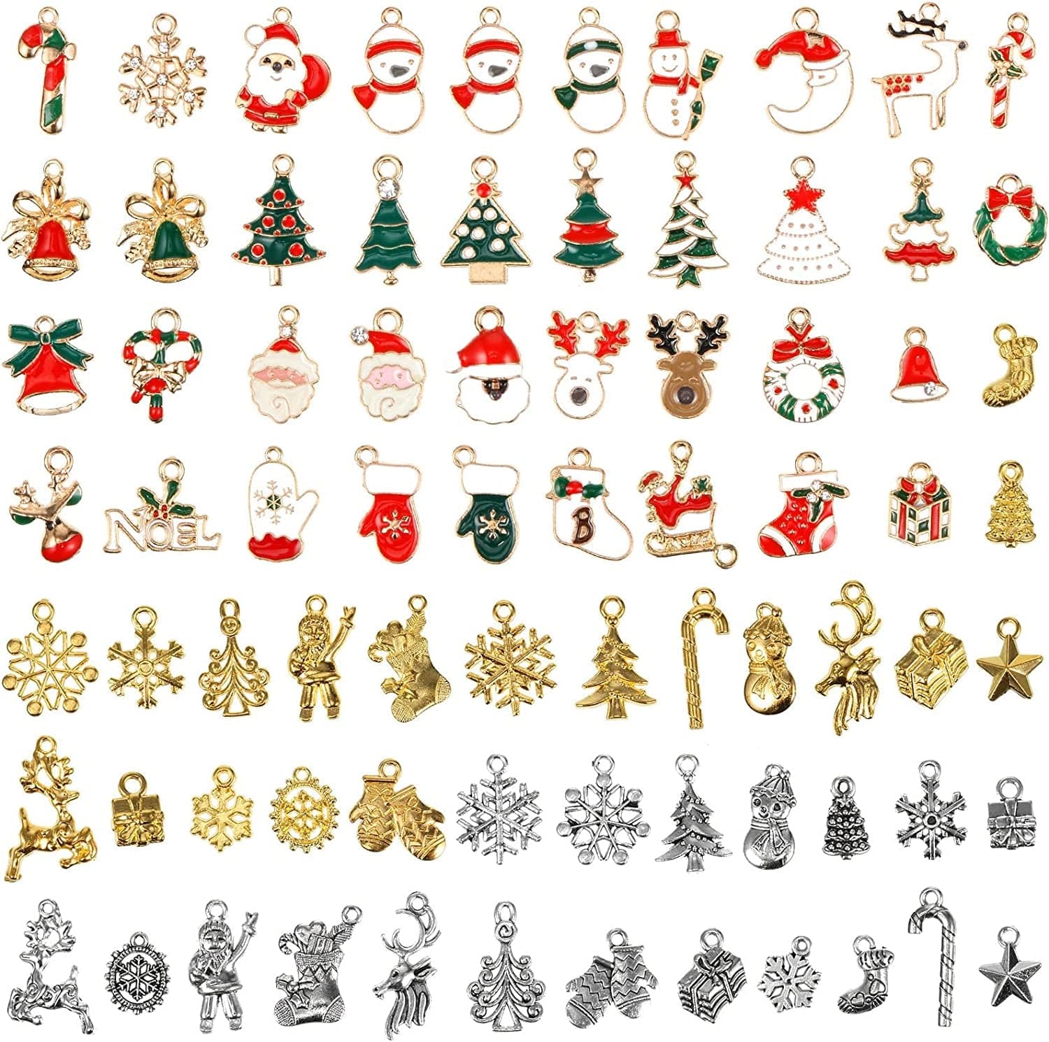 76 Pieces Enamel Christmas Charms Christmas Tree Snowflake Pendant Charm for Jewelry Making, Gold Silver Mixed Styles Xmas Charm for Necklace Bracelet DIY Crafting Bag Sweat Cloth Decoration