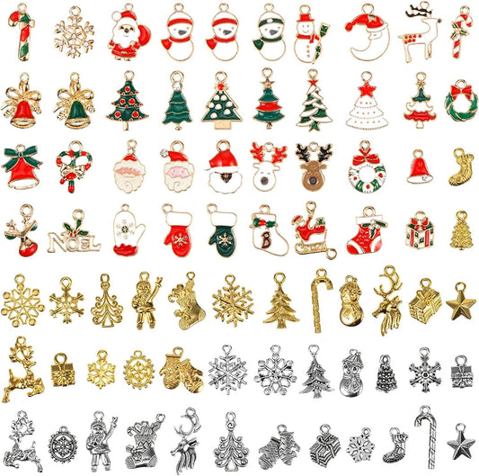 76 Pieces Enamel Christmas Charms Christmas Tree Snowflake Pendant Charm for Jewelry Making, Gold Silver Mixed Styles Xmas Charm for Necklace Bracelet DIY Crafting Bag Sweat Cloth Decoration