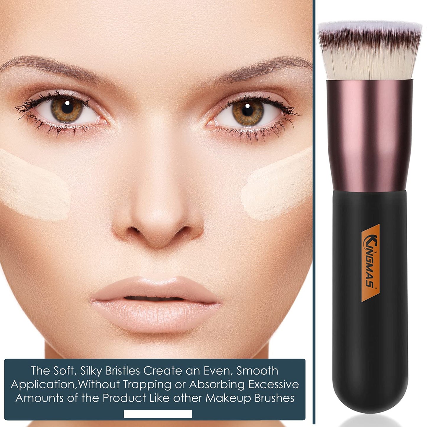 Flat Top Foundation Brush, Premium Kabuki Makeup Brush for Liquid, Blending, Cream, Powder,Blush Buffing Stippling Face Makeup Tools (Black, a (Flat Top)) Health & Beauty > Personal Care > Cosmetics > Cosmetic Tools > Makeup Tools KINGMAS