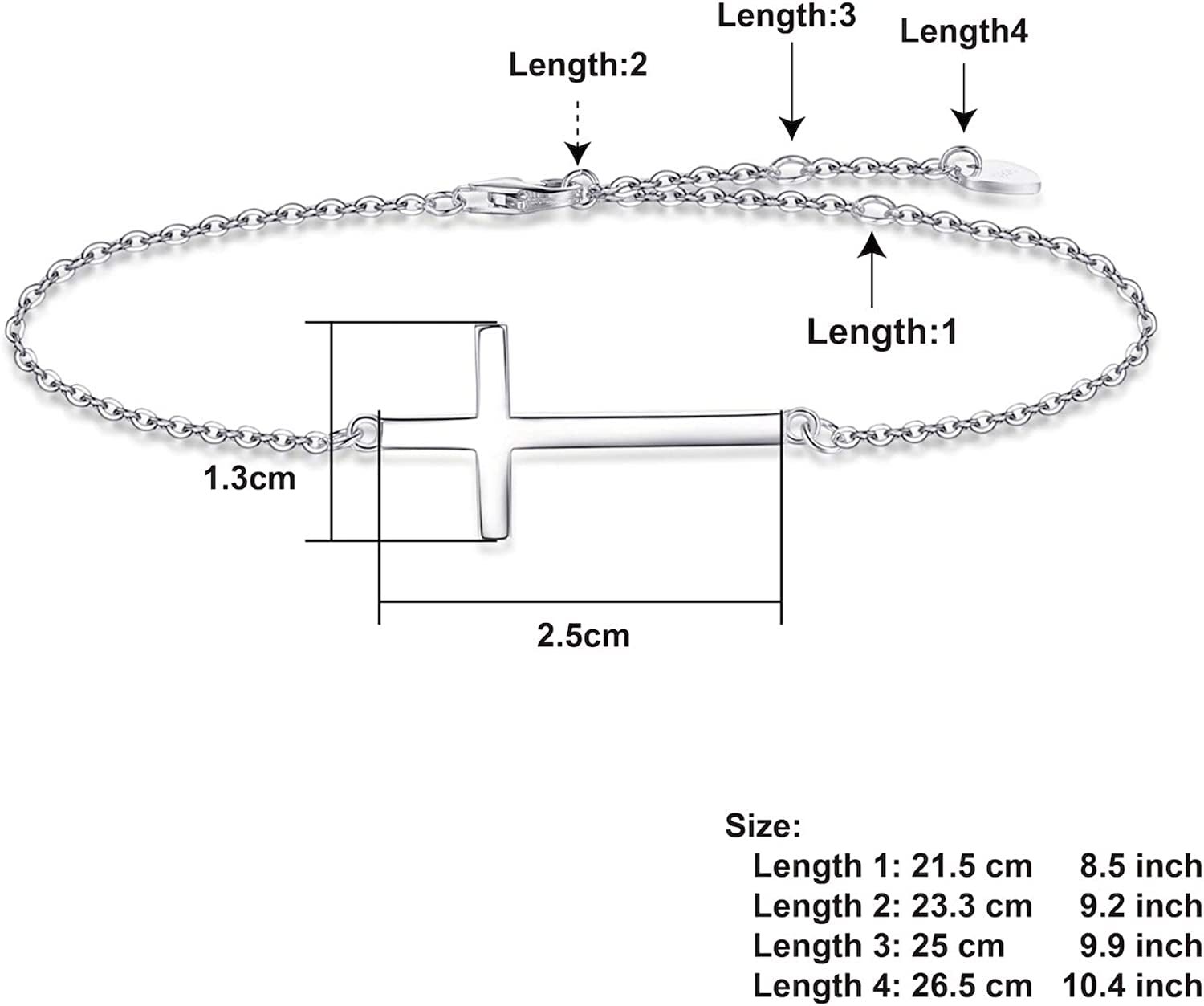 Cross Anklet/Bracelet for Women 925 Sterling Silver Adjustable Cross Bracelet/Ankle Bracelet (Large Bracelet) Apparel & Accessories > Jewelry > Anklets YZSFMZGE