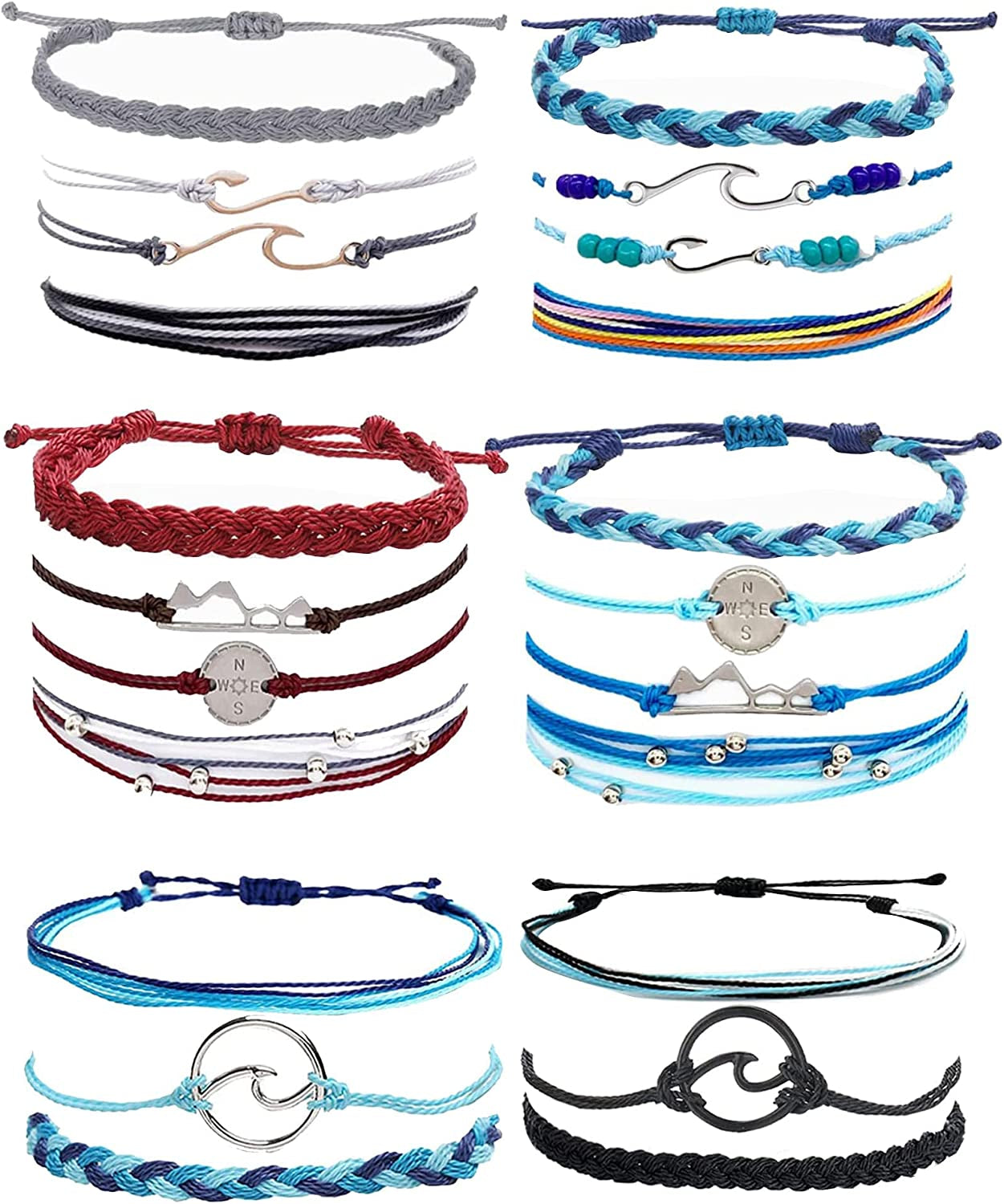 Boho String Bracelets for Women Waterproof Wave Surfer Bracelets for Summer Adjustable Rope Braided Bracelets Gifts for Teen Girls Cute Friendship Bracelets Pack Gifts for Holiday Apparel & Accessories > Jewelry > Bracelets Harry and Henry Set G-22