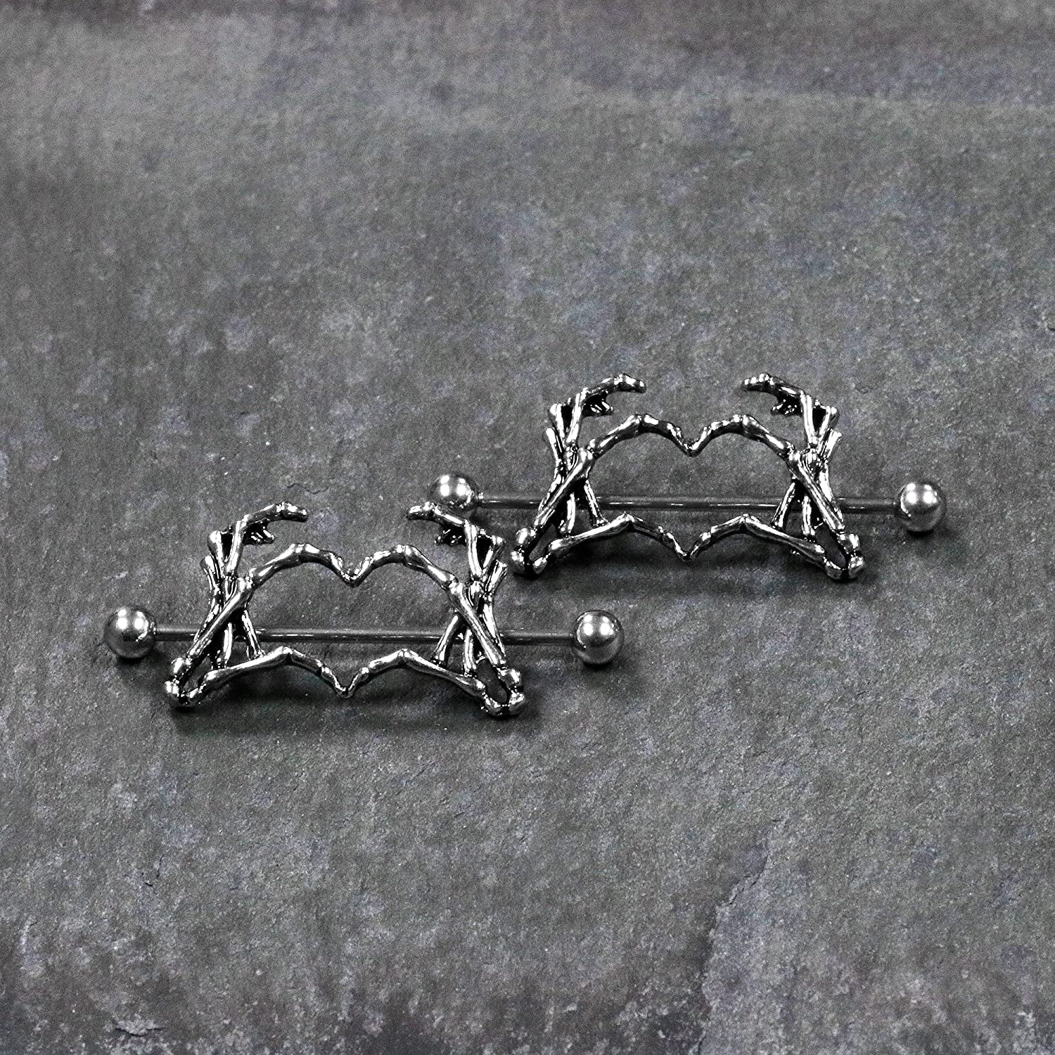 Body Candy Nipplerings Piercing Women 14G 1 1/2" Stainless Steel Skeleton Heart 2Pc Dangle Nipple Ring Set 38Mm Apparel & Accessories > Jewelry > Body Jewelry Body Candy