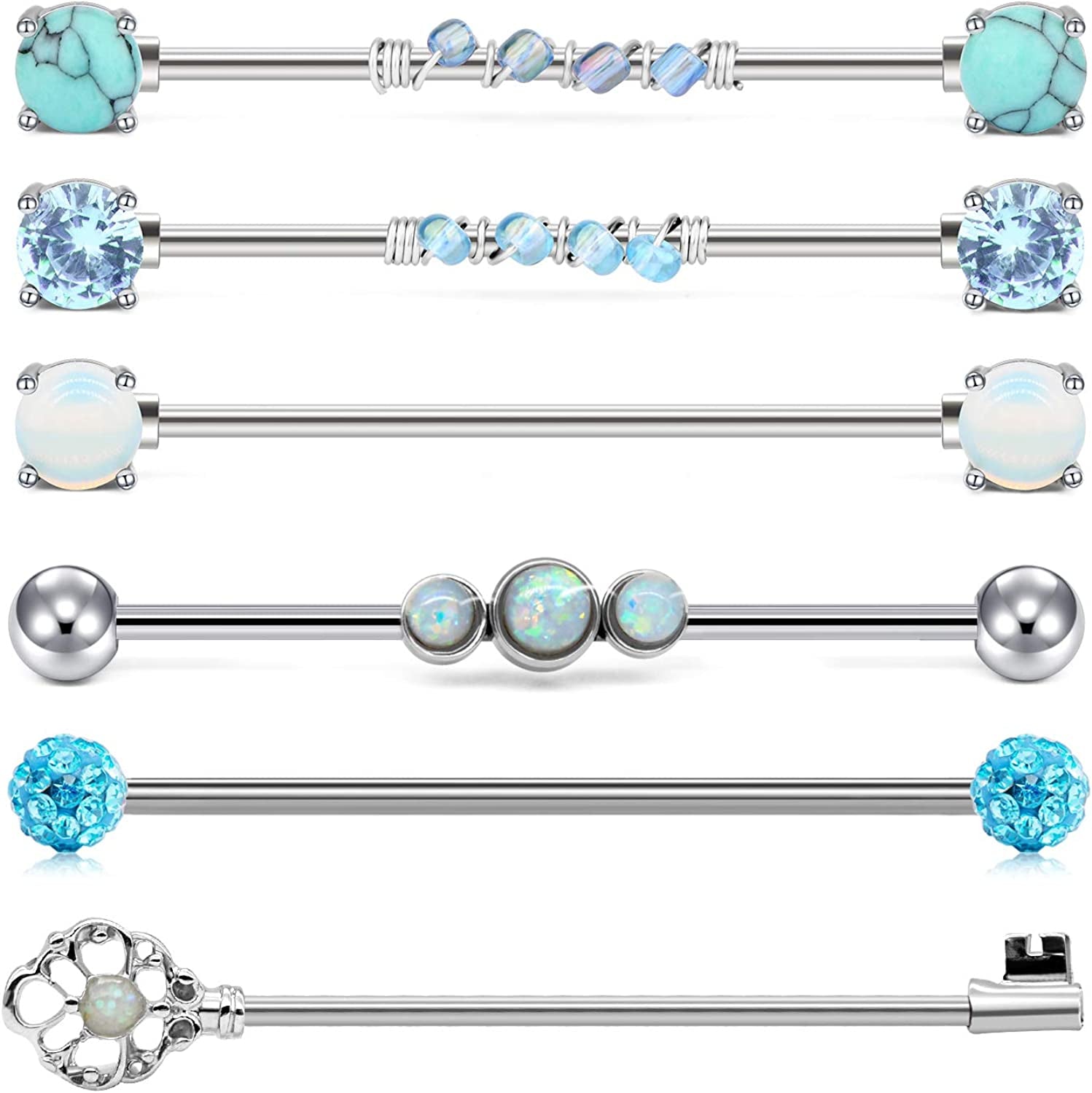 QWALIT Industrial Piercing Jewelry Industrial Piercing Industrial Earrings for Women Men 16G 14G Industrial Barbell Surgical Stainless Steel Scaffold Industrial Bar Piercing Iindustrial Bar Apparel & Accessories > Jewelry > Body Jewelry QWALIT A1: 14g - Silver blue