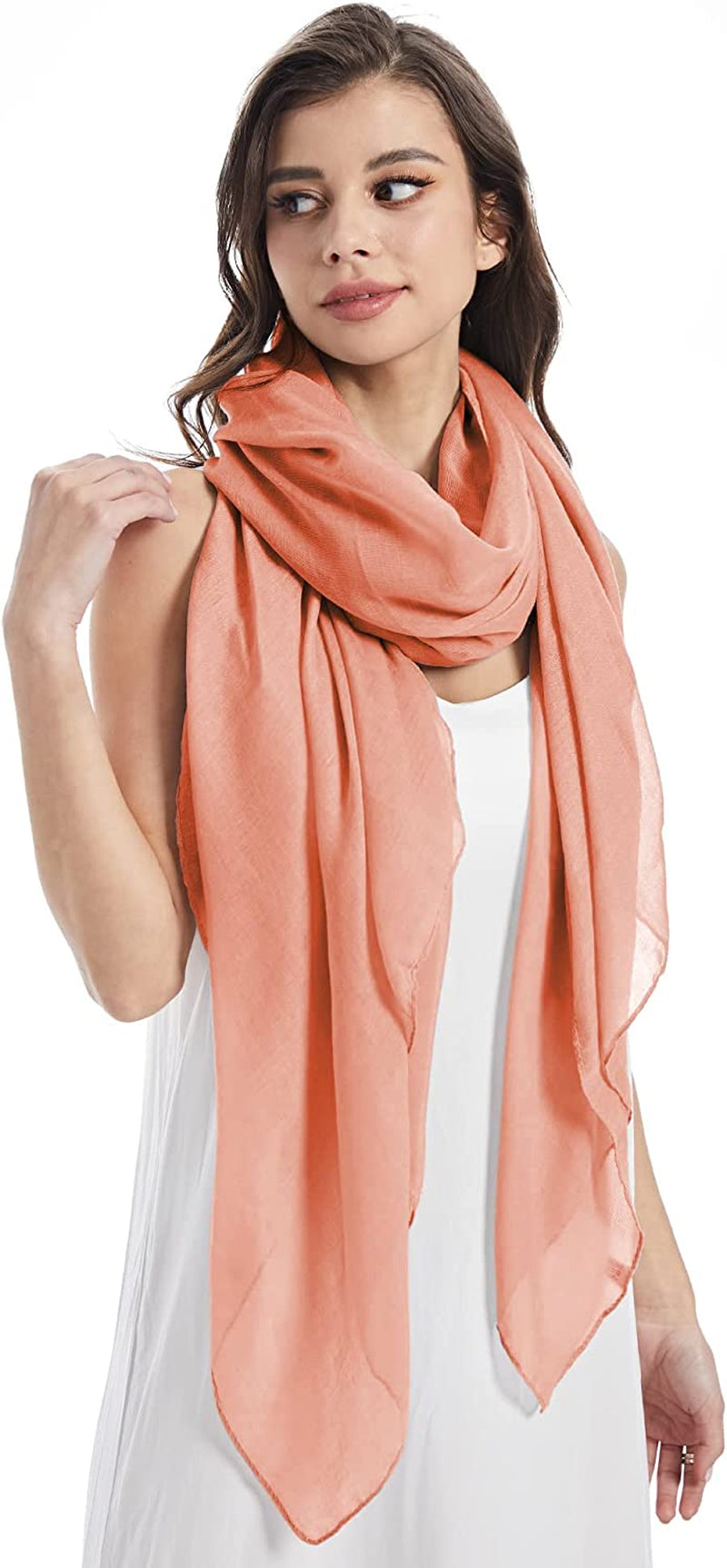 Missshorthair Womens Solid Color Scarfs Long Lightweight Scarf for Women Large Sheer Wrap Shawl Apparel & Accessories > Clothing Accessories > Scarves & Shawls MissShorthair Light Salmon