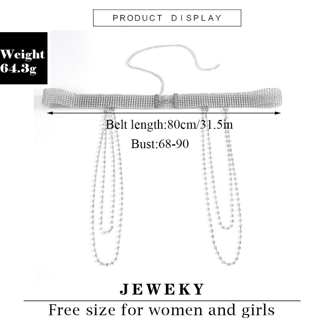 Jeweky Crystal Belly Crystal Waist Chain Silver Body Chains Summer Beach Nightclub Rave Body Accessories Jewelry for Women and Girls Apparel & Accessories > Jewelry > Body Jewelry Artist Unknown