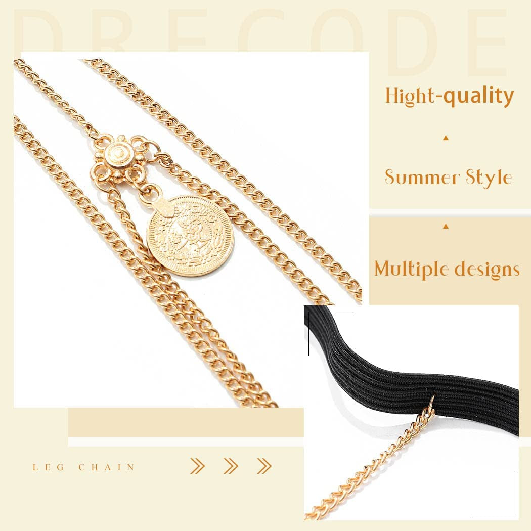 Boho Thigh Chain Sexy Gold Layered Leg Chains Evening Rave Metal Pendant Adjustable Body Accessories Jewelry for Women Apparel & Accessories > Jewelry > Body Jewelry Generic