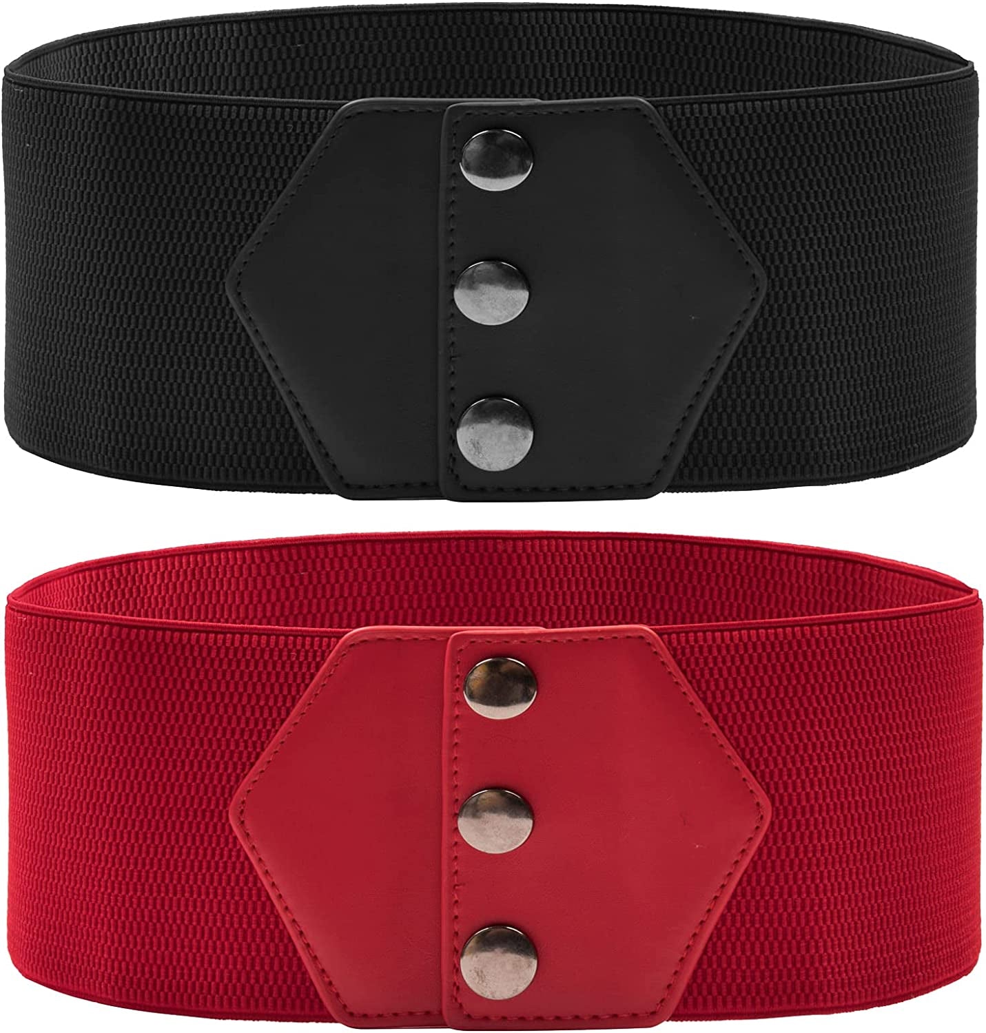 GRACE KARIN Women'S Snap-Button Corset Belt Wide Elastic Belts for Dress Stretchy Waistband Apparel & Accessories > Clothing Accessories > Belts GRACE KARIN Black + Red X-Large