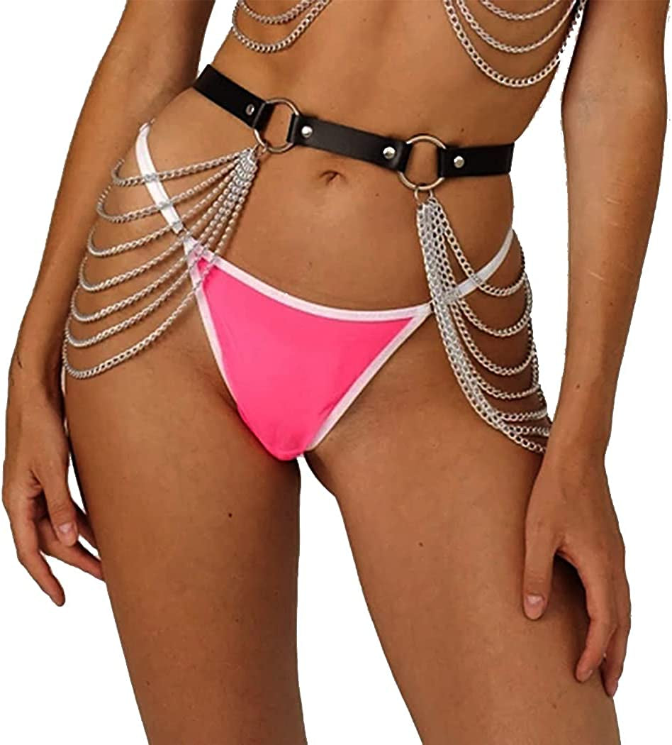 Kakaco Leather Waist Chain Belt Layered Belly Belts Chain Black Rave Body Chains Jewelry for Women and Girls Apparel & Accessories > Jewelry > Body Jewelry Kakaco