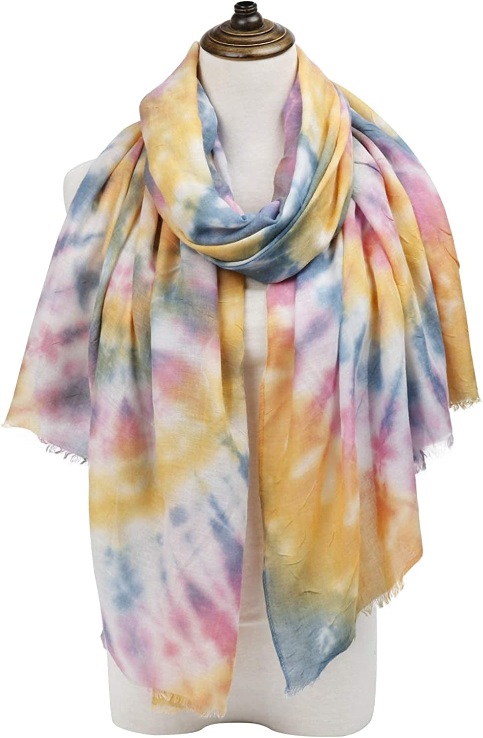 GERINLY Tie Dye Scarf for Women Art Print Head Wrap Vibrant Summer Shawl Nice Hijab Turban Apparel & Accessories > Clothing Accessories > Scarves & Shawls GERINLY