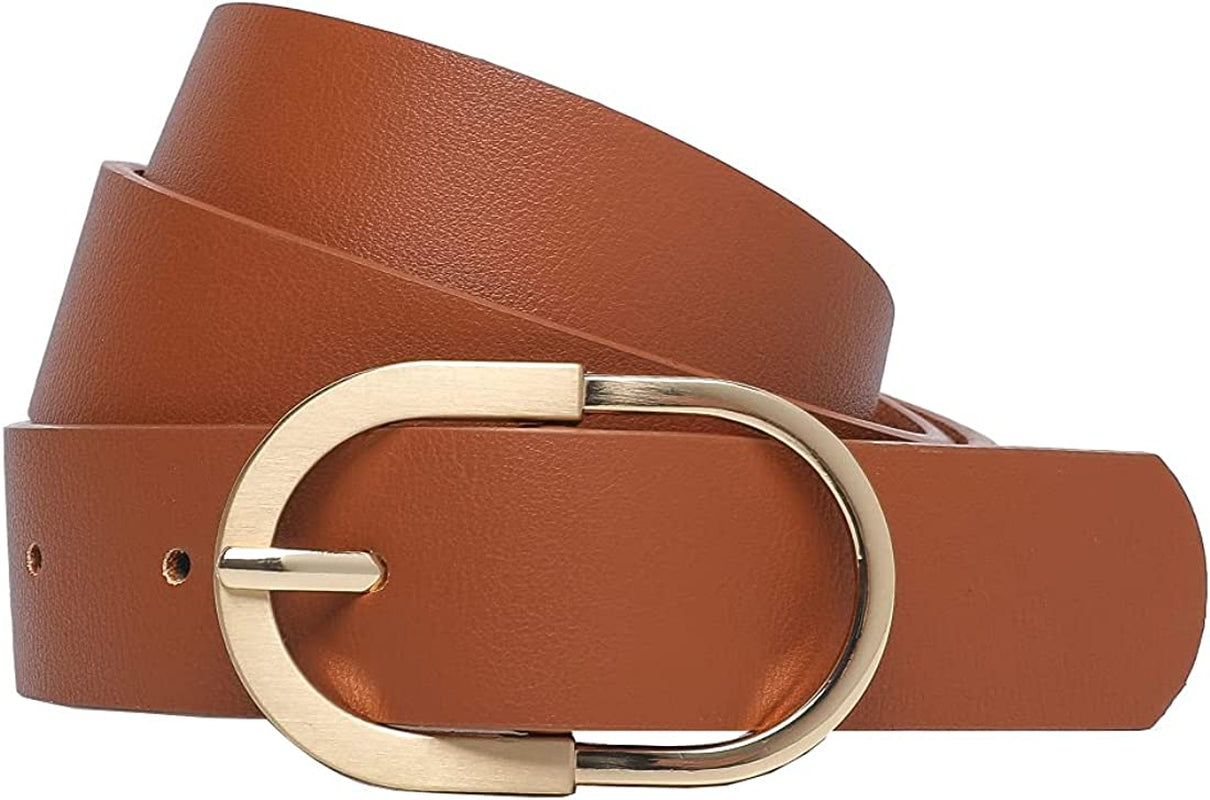 Tanpie Womens Leather Waist Belts for Jeans Pants with Gold Buckle Apparel & Accessories > Clothing Accessories > Belts Tanpie Brown Medium: fits waist from 29"-32"