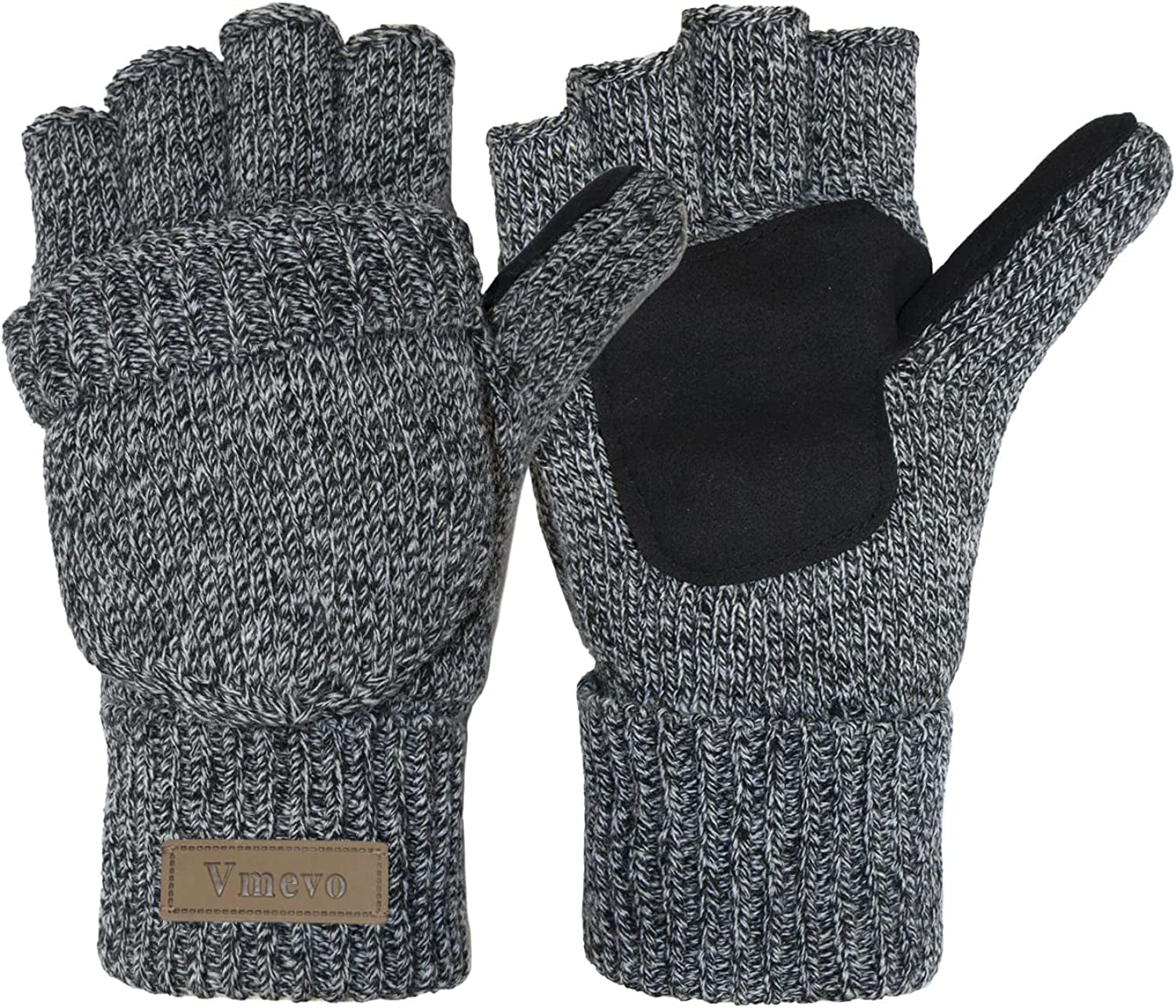 Winter Knitted Convertible Fingerless Gloves Wool Mittens Warm Mitten Glove for Women and Men Apparel & Accessories > Clothing Accessories > Gloves & Mittens ViGrace Black White Large