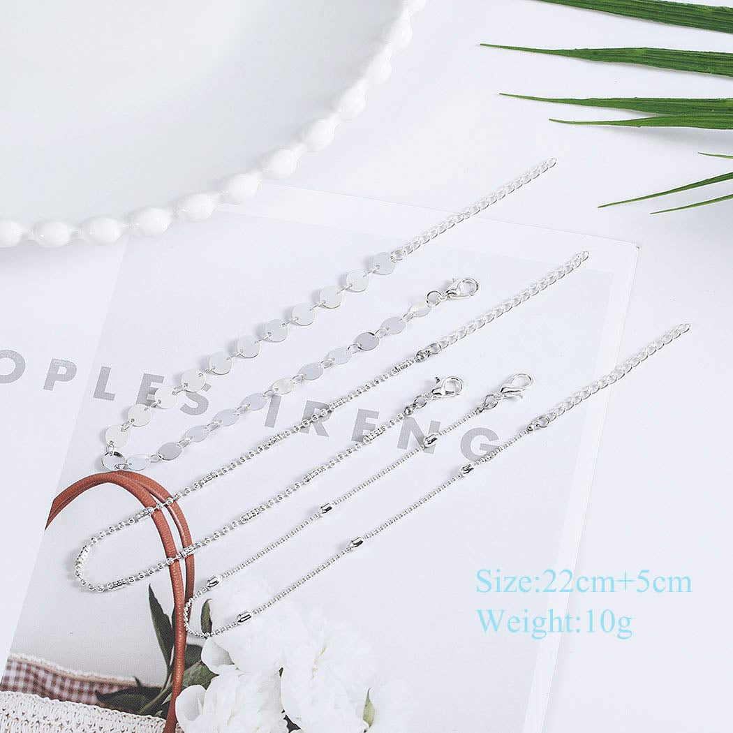 Jeweky Boho Layered Sequines Anklets Beads Foot Jewelry Chain Ankle Bracelets for Women and Girls (Silver) Apparel & Accessories > Jewelry > Anklets Jeweky