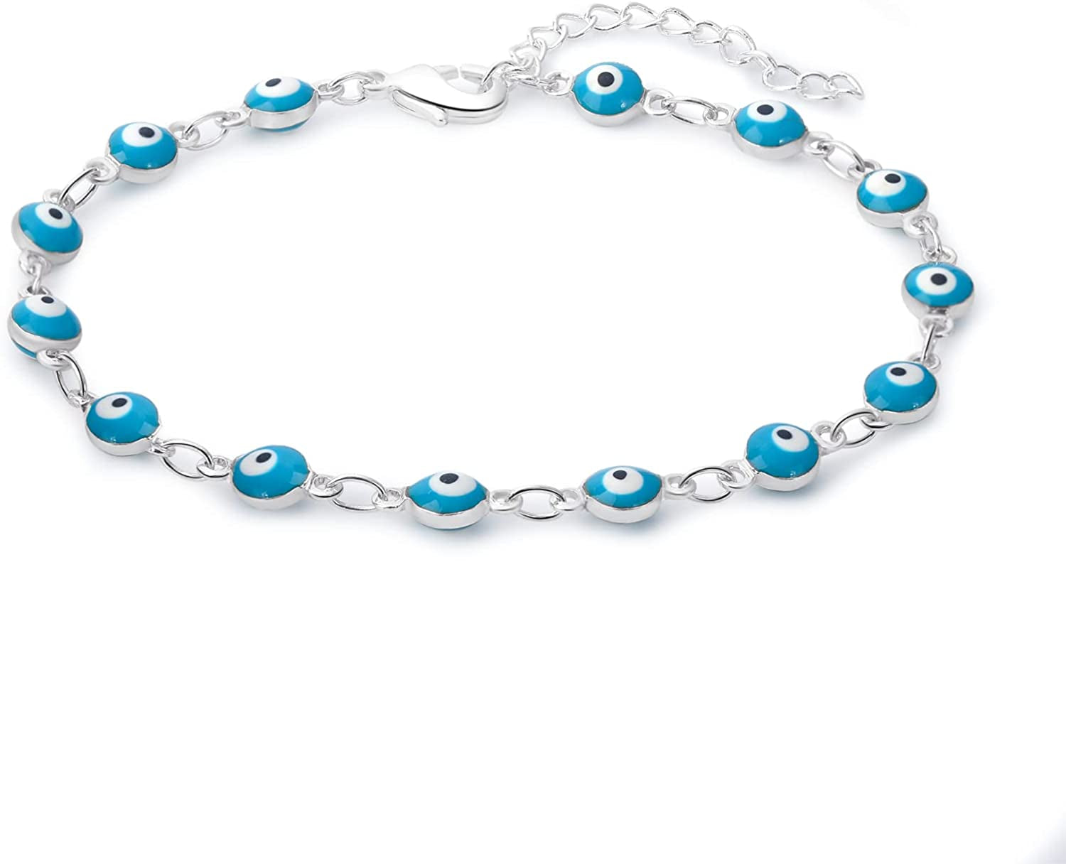 Evil Eye Ankle Bracelet,Evil Eye Anklet,Evil Eye Bracelet,Evil Eye Anklets for Women,Mother'S Day Gift Apparel & Accessories > Jewelry > Anklets DeScount Silver Plated Round Blue Evil Eye Bracelet