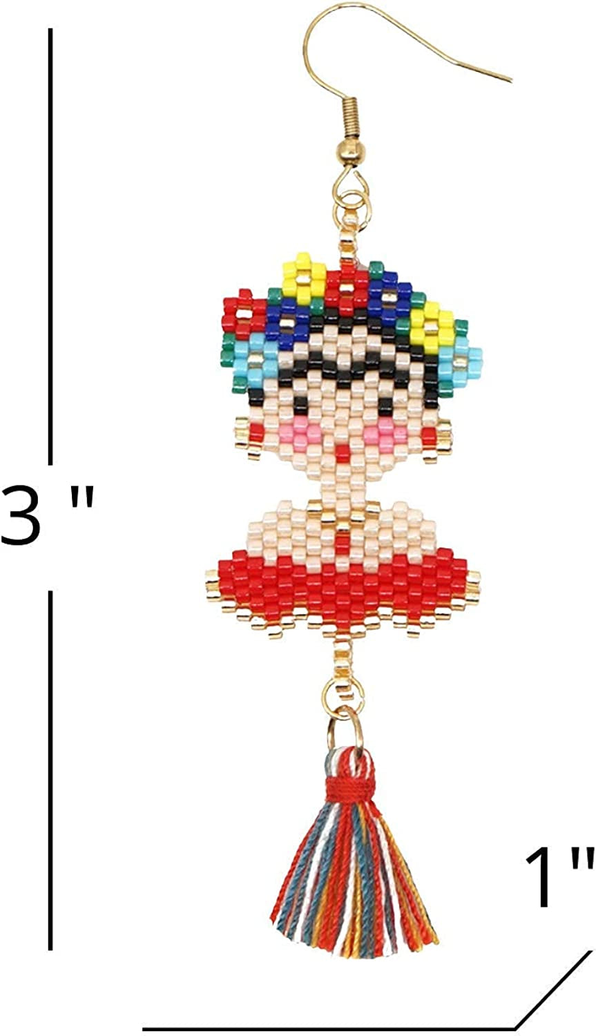 Frida Dangle Earrings - Handmade Women'S Fashion Cute Beaded Jewelry with Inspirational Display Card the Perfect Mexican Gifts for Women and Teenagers Apparel & Accessories > Jewelry > Earrings ADANESNE
