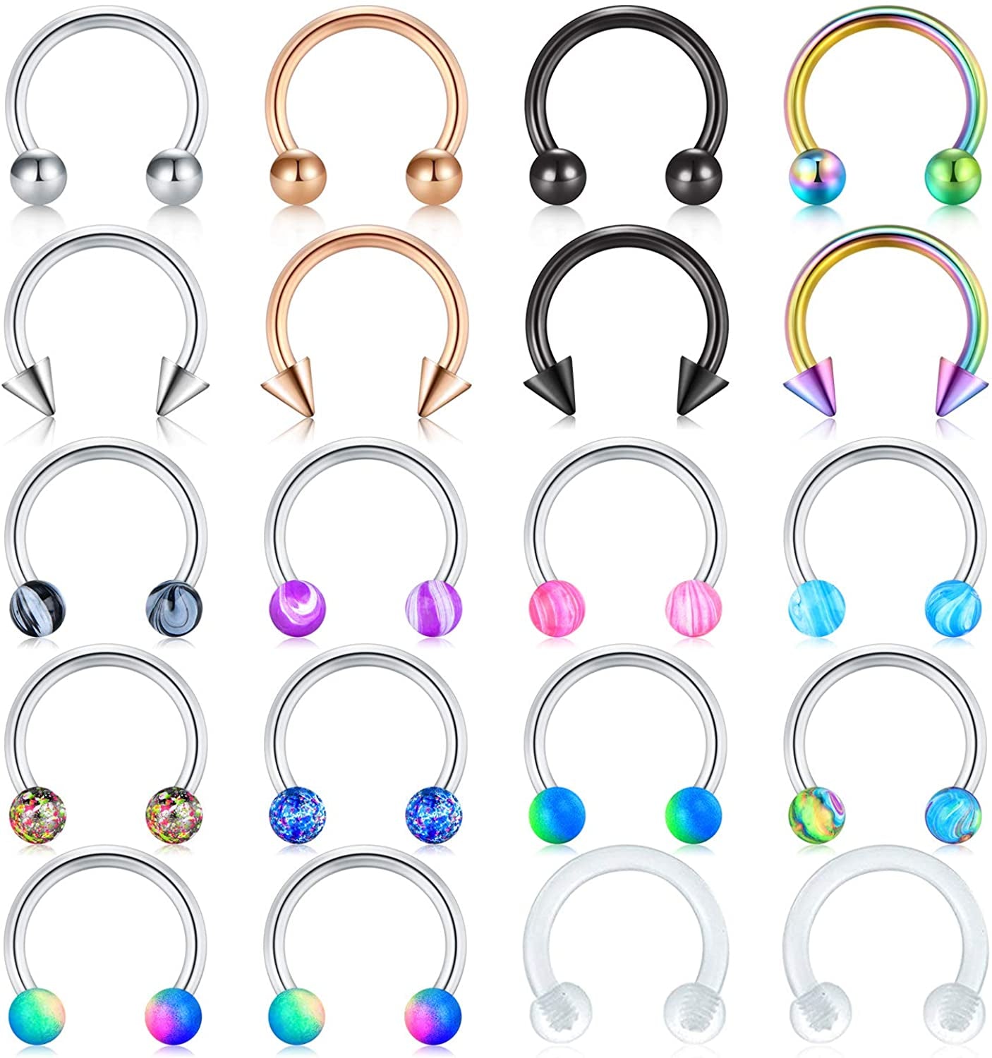 Mayhoop 16G Surgical Steel Horseshoe Nose Septum Rings Piercing Jewelry Cartilage Helix Tragus Earring Hoop Lip Horseshoe Piercing Retainer for Women Men 6Mm 8Mm 10Mm Apparel & Accessories > Jewelry > Rings Mayhoop 2#20Pcs -8mm(5/16")